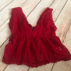 Red open back shein top
